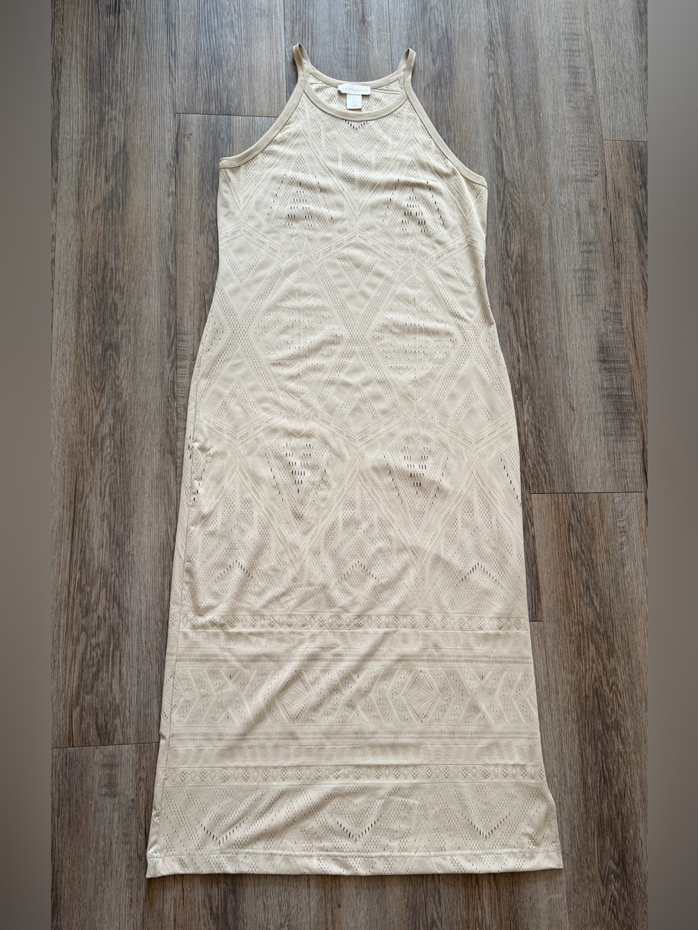House of Harlow 1960 Beige Crochet Open-knit Side Slit Tank Dress Women’s Small